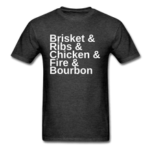 Load image into Gallery viewer, Brisket &amp; Ribs &amp; Chicken &amp; Fire &amp; Bourbon BBQ T-Shirt - The Kettle Guy
