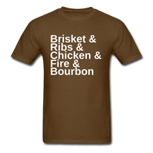 Load image into Gallery viewer, Brisket &amp; Ribs &amp; Chicken &amp; Fire &amp; Bourbon BBQ T-Shirt - The Kettle Guy
