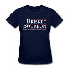 Load image into Gallery viewer, Women&#39;s Brisket and Bourbon Election BBQ T-shirt for grillmasters - navy
