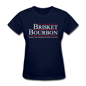 Women's Brisket and Bourbon Election BBQ T-shirt for grillmasters - navy
