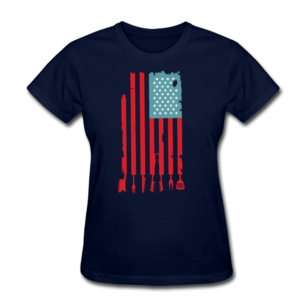Women's Grilled in the USA BBQ T-Shirt for grillmasters  - navy