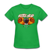 Load image into Gallery viewer, Women&#39;s Kettle Head Flaming Skull Shirt - bright green
