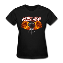 Load image into Gallery viewer, Women&#39;s Kettle Head Flaming Skull BBQ T-Shirt for grillmasters - black
