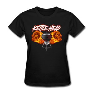 Women's Kettle Head Flaming Skull BBQ T-Shirt for grillmasters - black