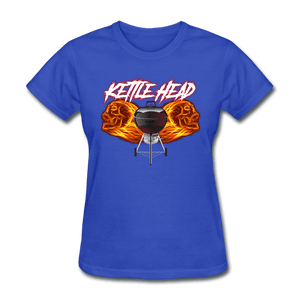 Women's Kettle Head Flaming Skull Shirt - royal blue
