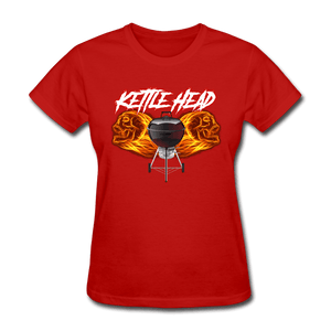 Women's Kettle Head Flaming Skull Shirt - red