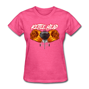 Women's Kettle Head Flaming Skull Shirt - heather pink