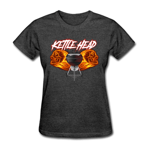 Women's Kettle Head Flaming Skull Shirt - heather black