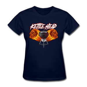 Women's Kettle Head Flaming Skull Shirt - navy