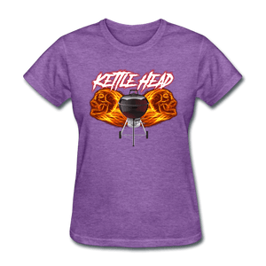 Women's Kettle Head Flaming Skull Shirt - purple heather